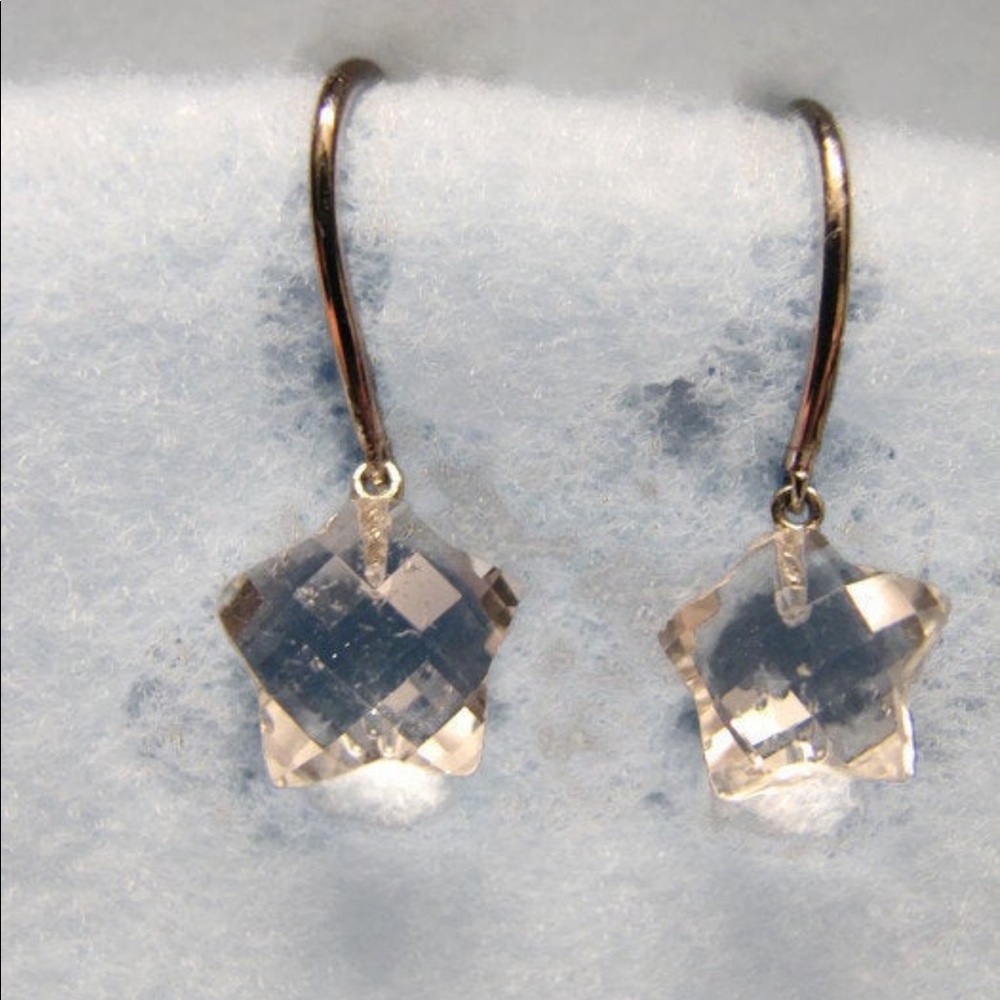 Vintage 14K GOLD rock crystal quartz star earrings